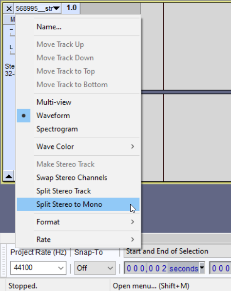 Splitting Stereo track